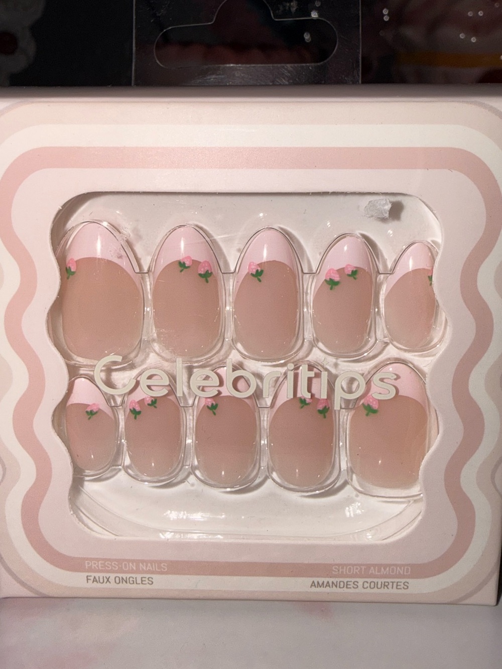 Celebritips “Dainty Pinkberry” Pink Floral Short Almond Press-On Nails
